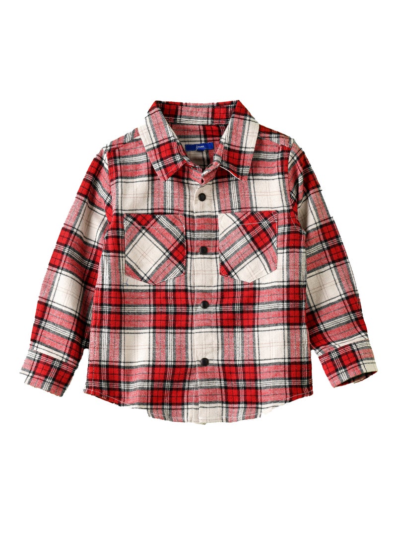 Boys Red and White Plaid Flannel Shirt