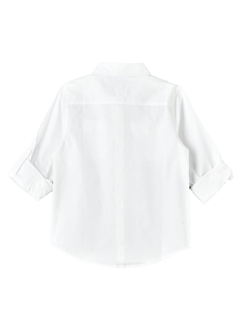 Boys White Casual Shirt with Roll-Up Sleeves