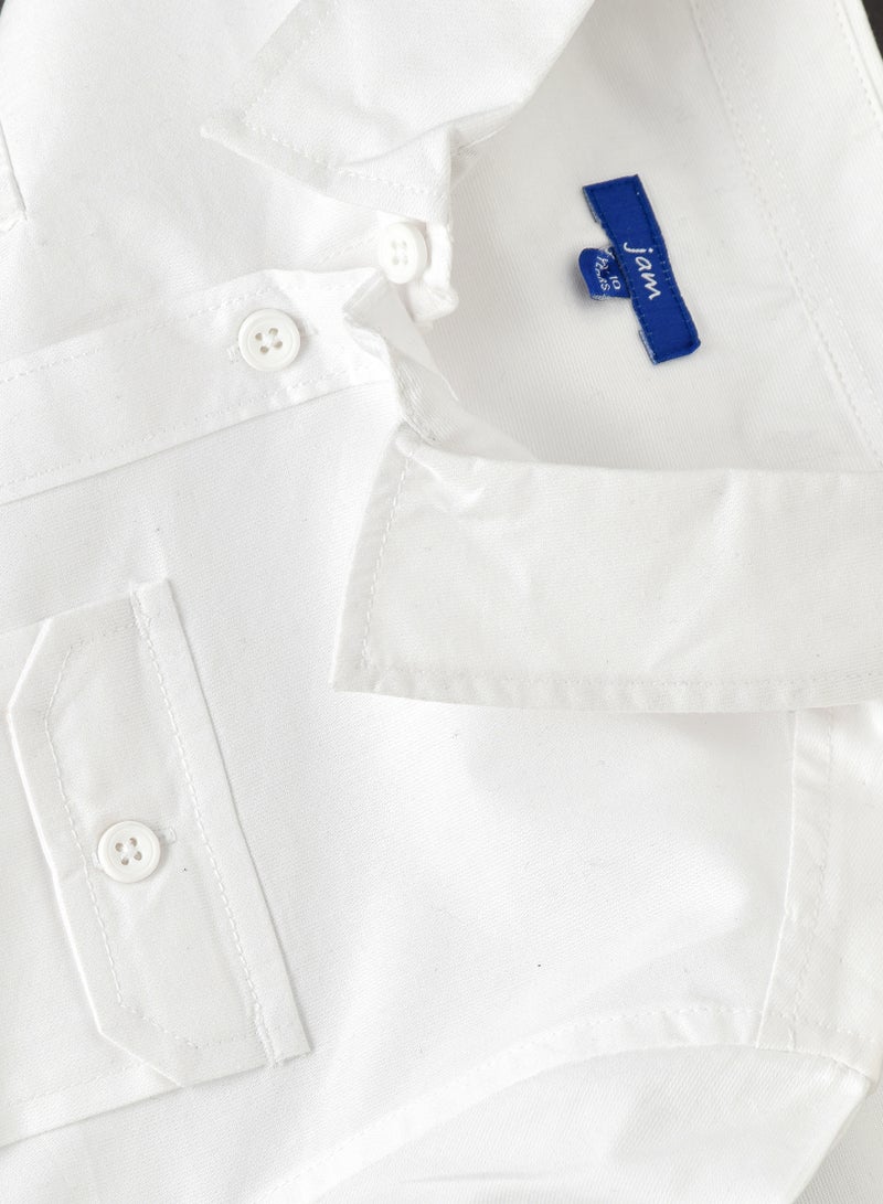 Boys White Casual Shirt with Roll-Up Sleeves