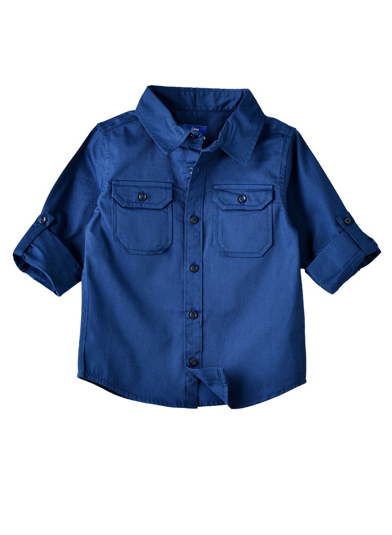 Boys Blue Casual Shirt with Roll-Up Sleeves