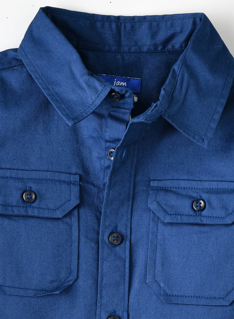 Boys Blue Casual Shirt with Roll-Up Sleeves