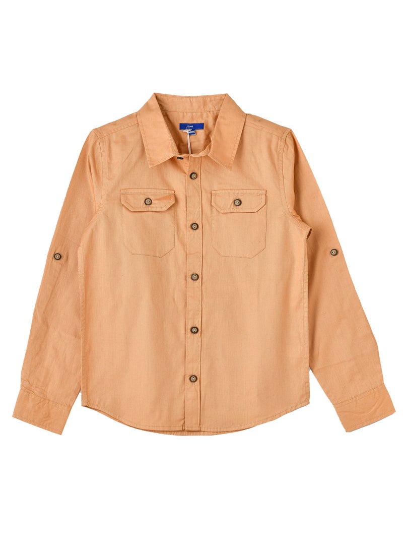 Boys Orange Casual Shirt with Long Sleeves