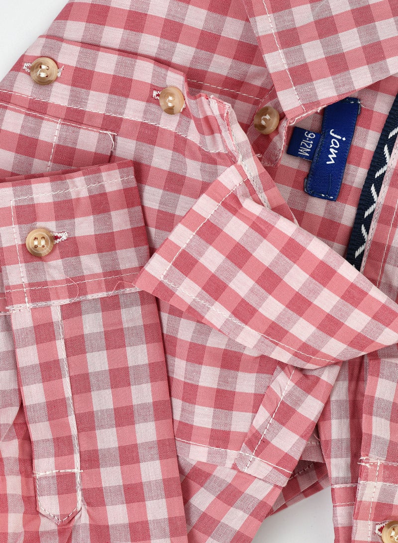 Boys' Pink and White Gingham Checkered Shirt