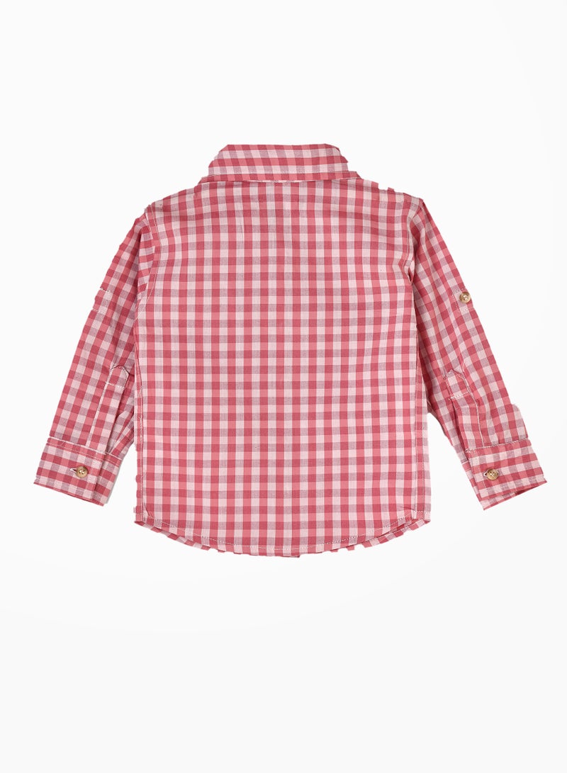 Boys' Pink and White Gingham Checkered Shirt