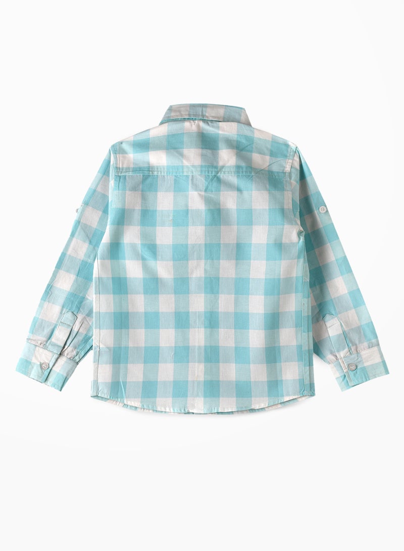 Boys' Light Blue and White Checkered Shirt