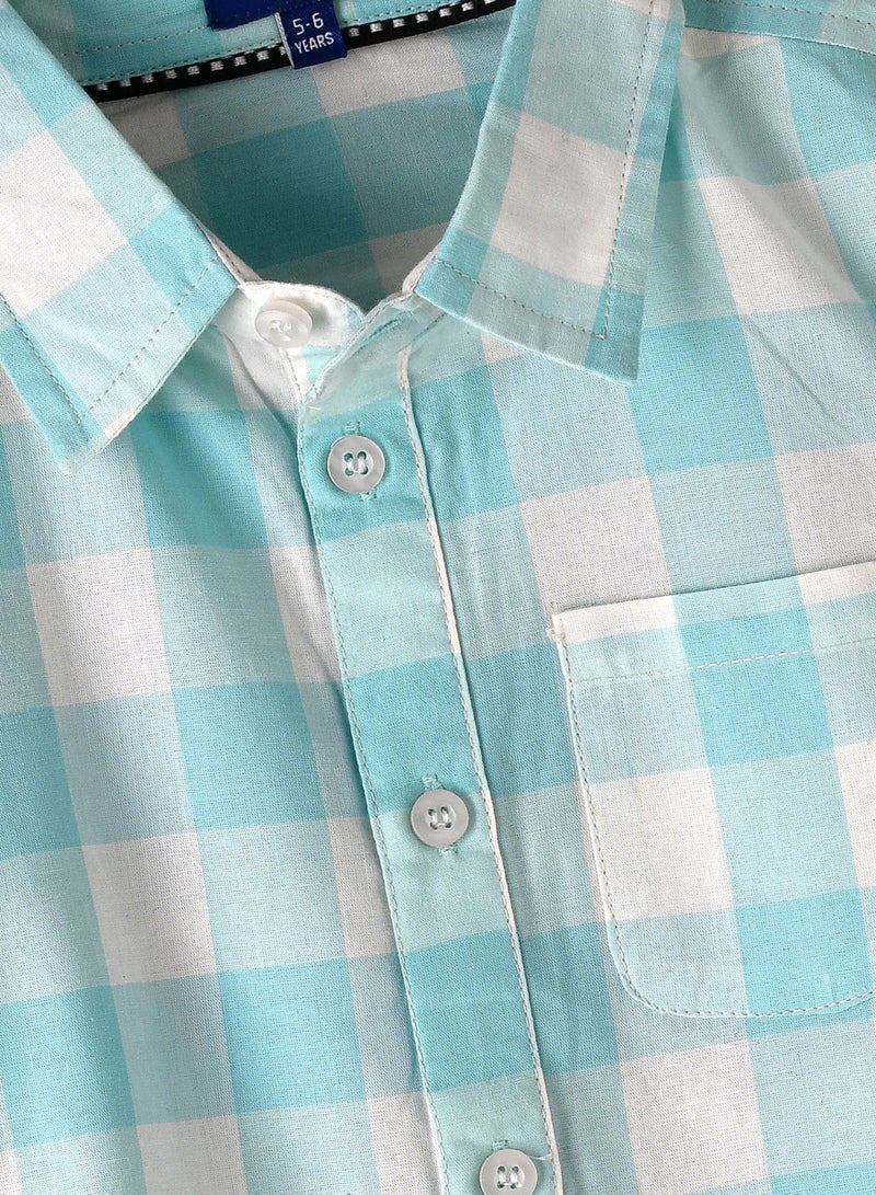 Boys' Light Blue and White Checkered Shirt