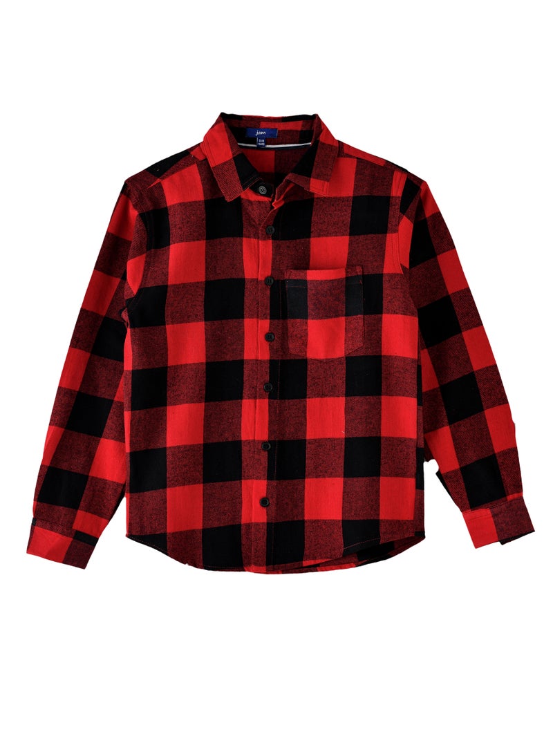 Boys' Red and Black Checkered Flannel Shirt