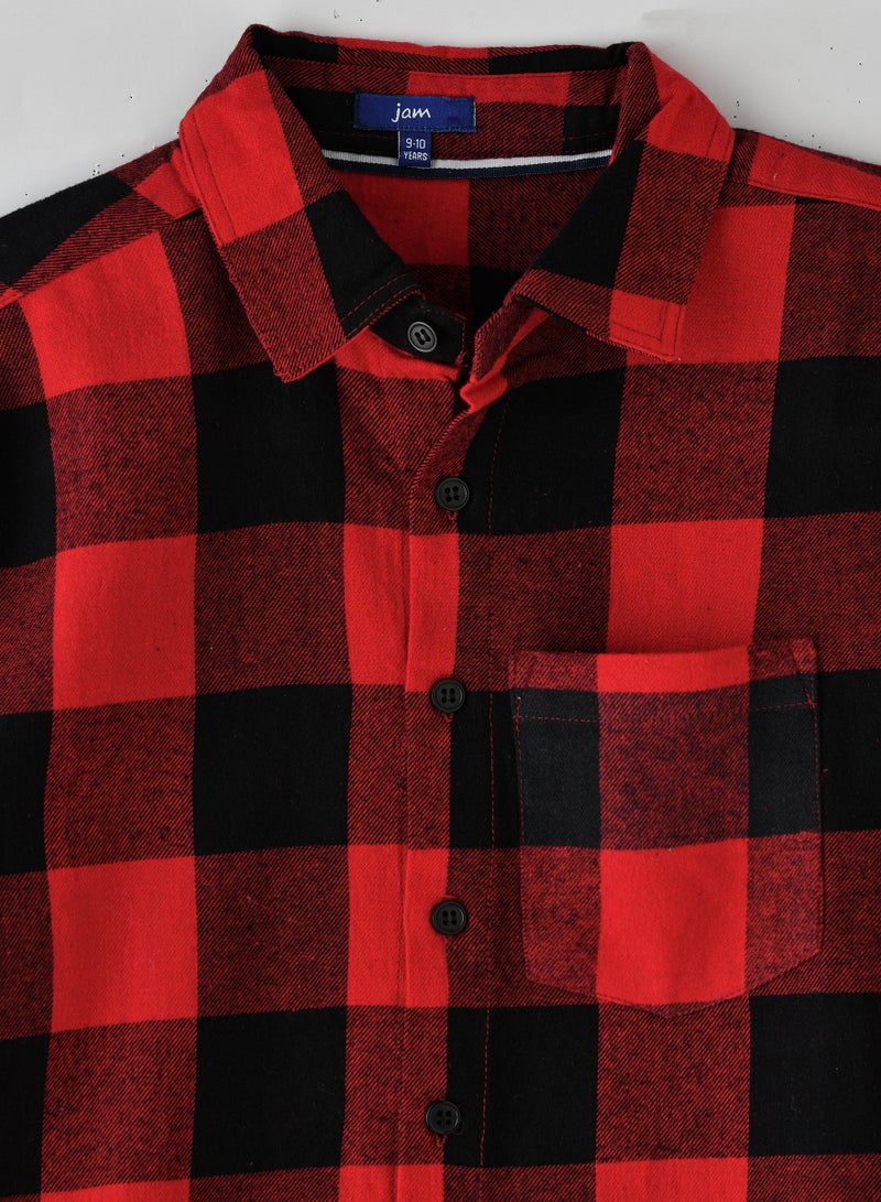 Boys' Red and Black Checkered Flannel Shirt