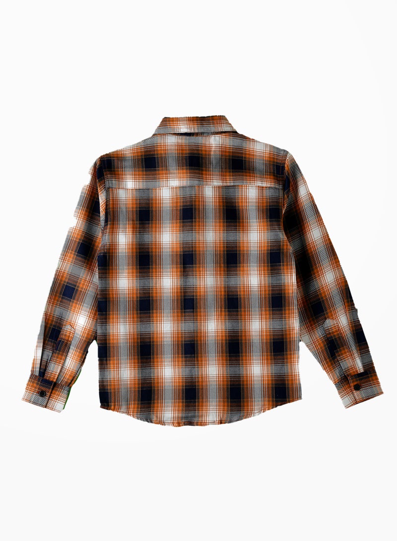 Boys' Orange and Black Plaid Shirt