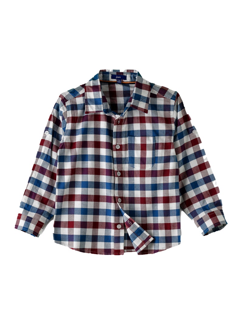 Boys' Burgundy, Blue, and White Checkered Shirt