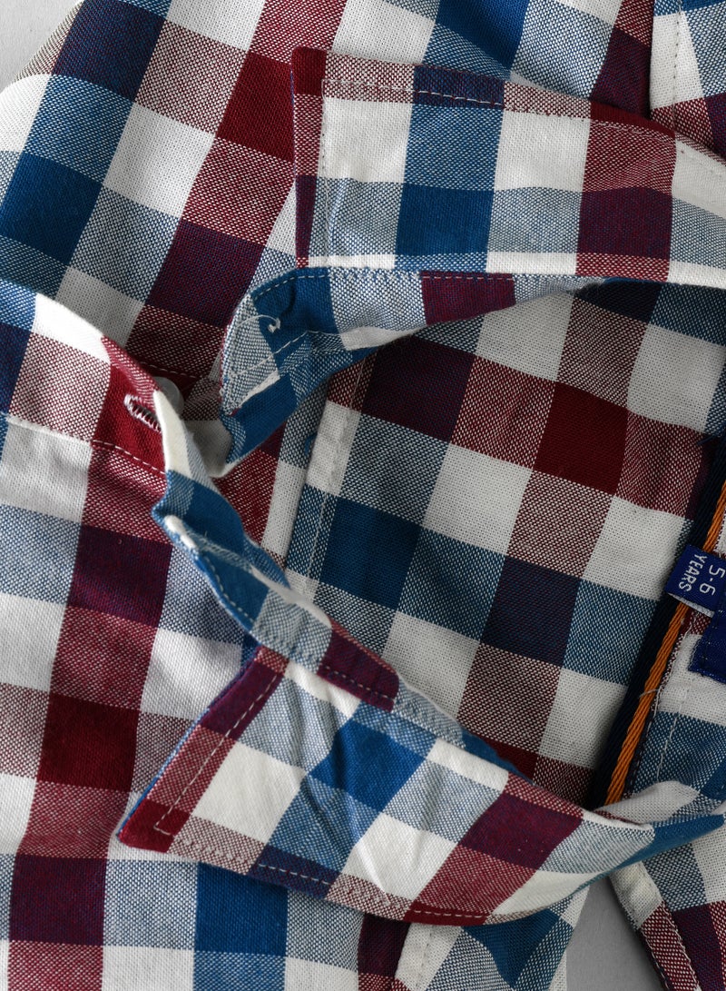 Boys' Burgundy, Blue, and White Checkered Shirt