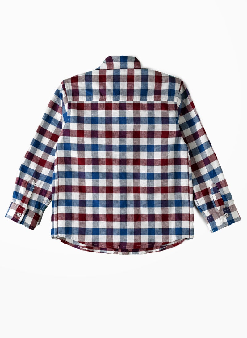 Boys' Burgundy, Blue, and White Checkered Shirt