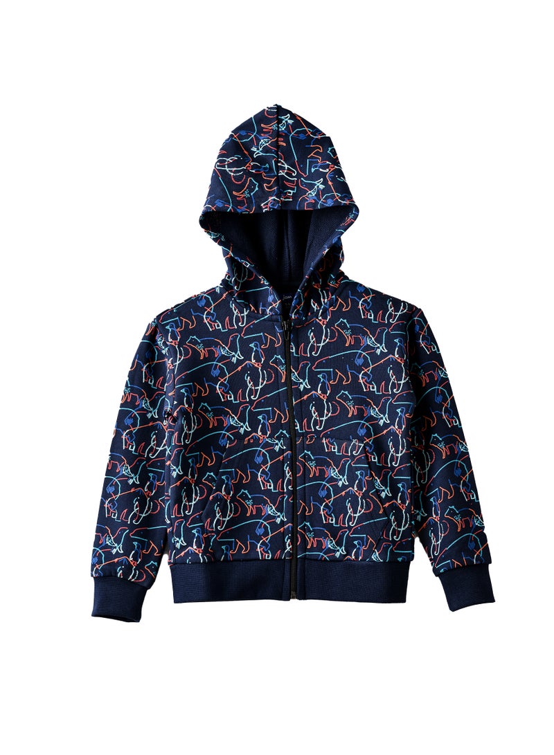 Boys Navy Blue Animal Print Hoodie