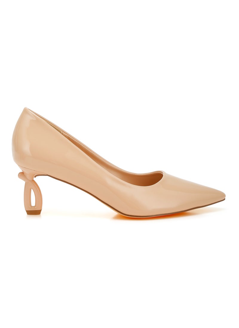 Pointed Toe Fantasy Heel Pumps in Beige