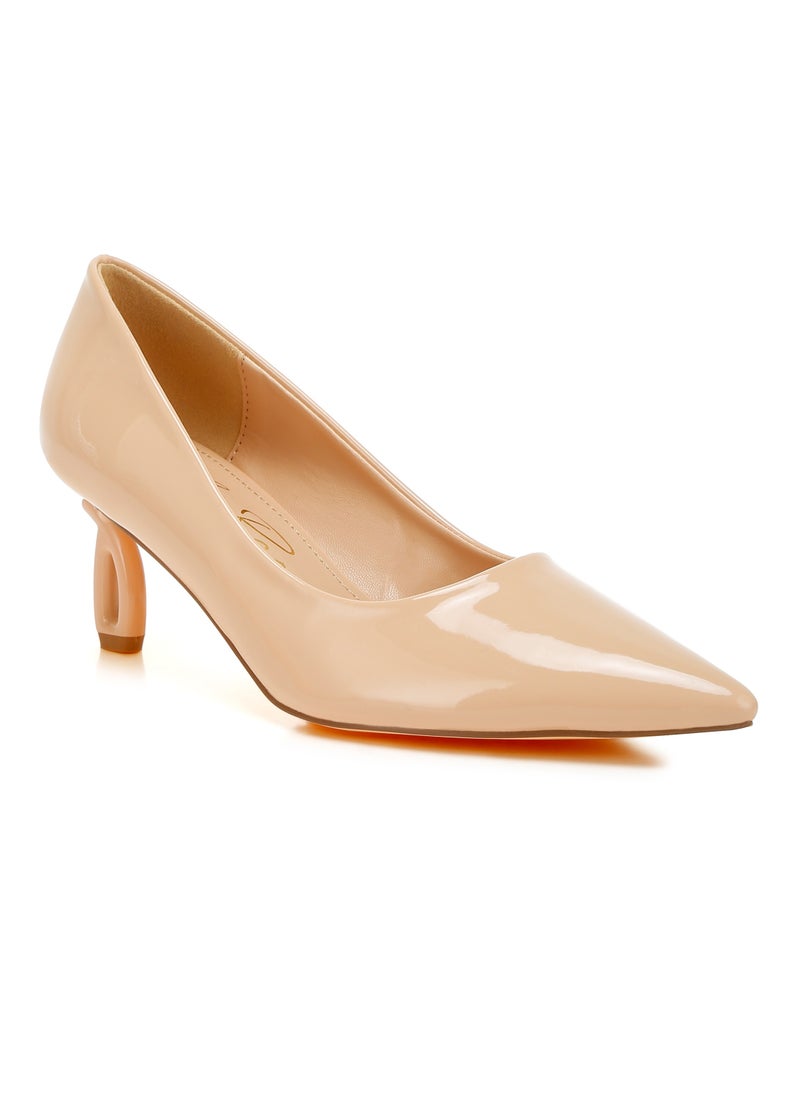 Pointed Toe Fantasy Heel Pumps in Beige