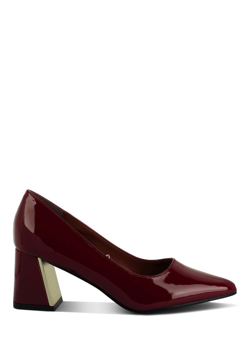 Burgundy Metallic Accent Block Heel Pumps