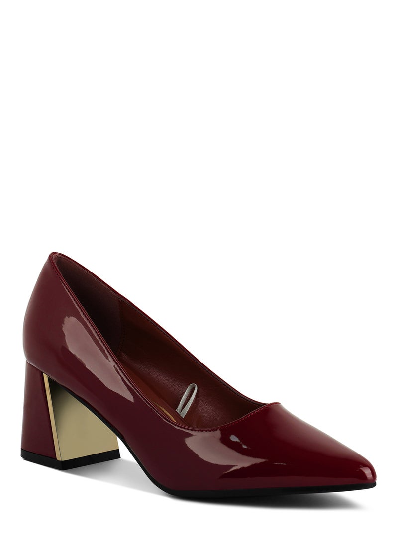 Burgundy Metallic Accent Block Heel Pumps