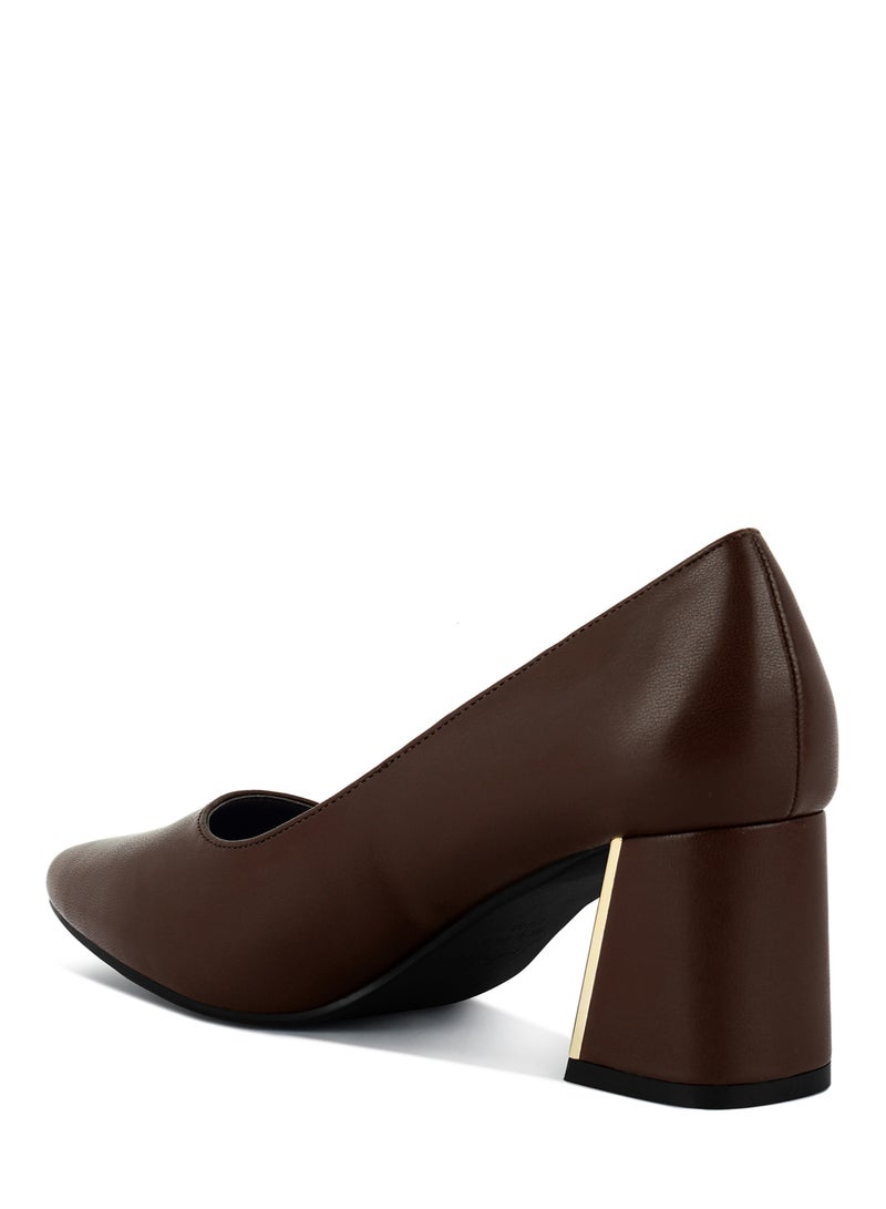 Brown Metallic Detail Block Heel Pumps