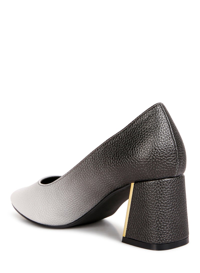 Black & Grey Metallic Accent Block Heel Pumps