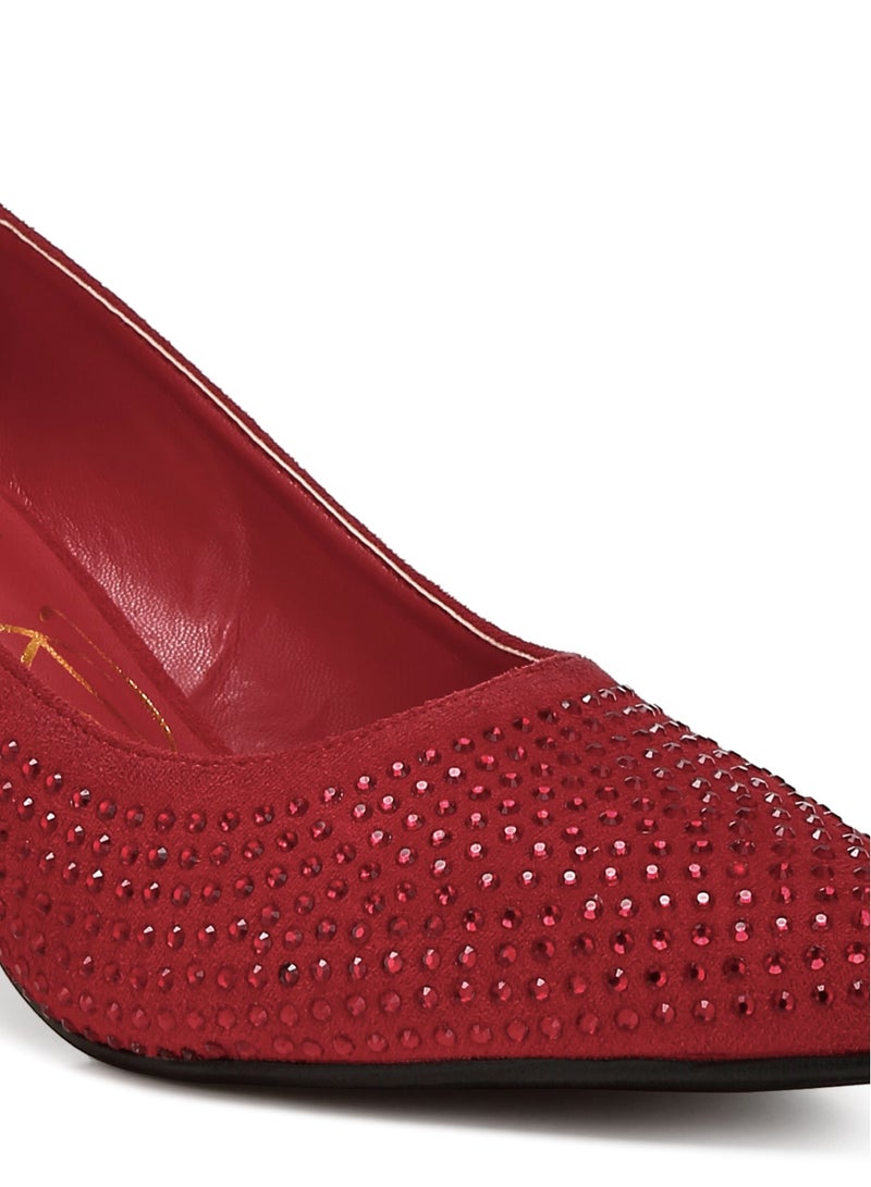 Rhinestones Embellished Pumps in Red