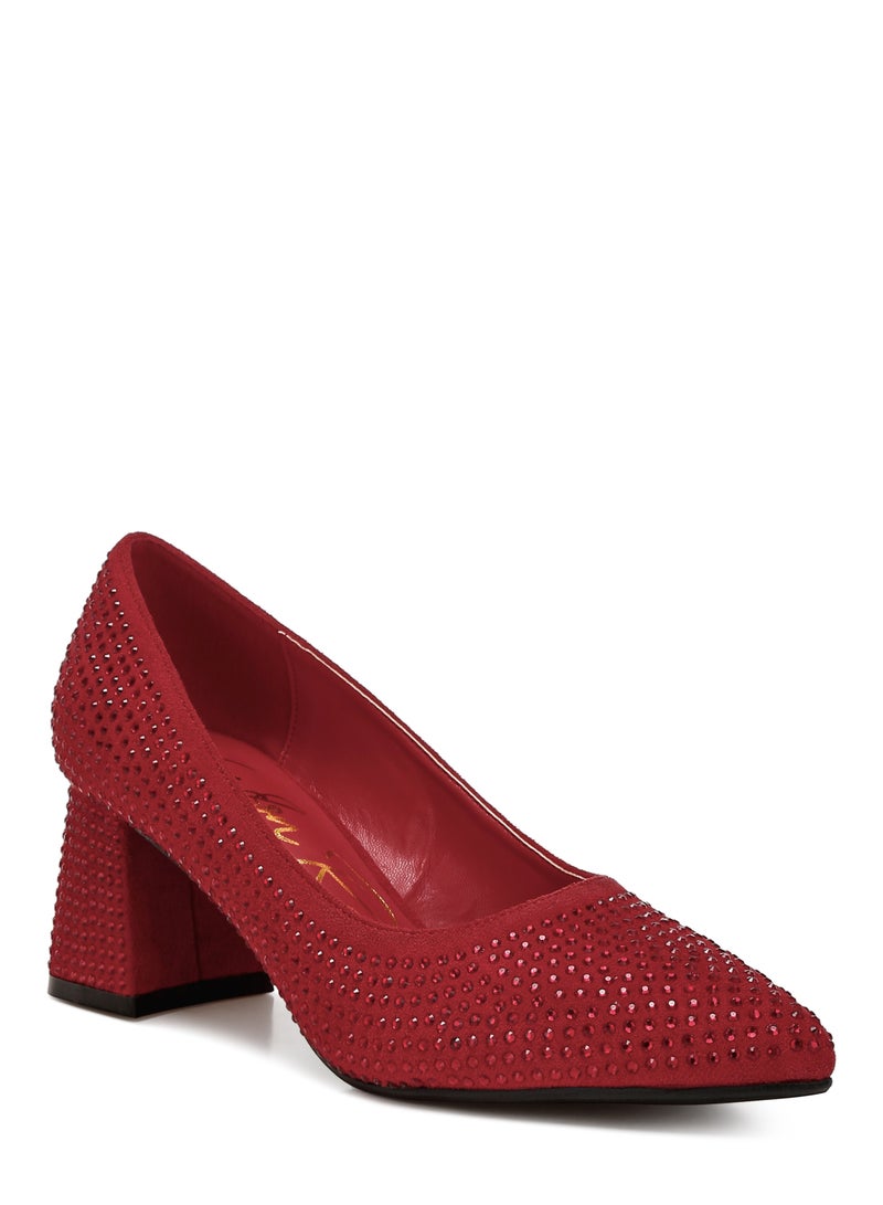 Rhinestones Embellished Pumps in Red