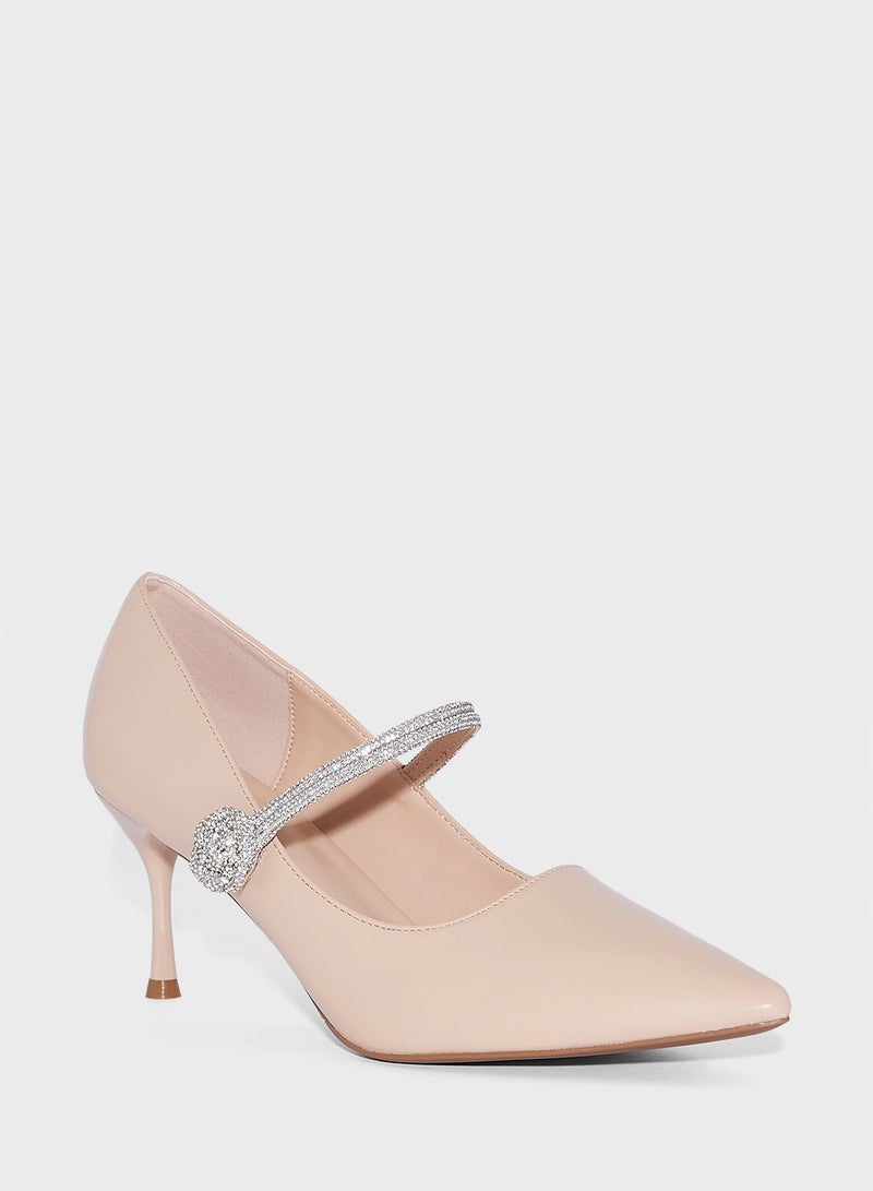 Floral Diamante Strap Pointy Pump