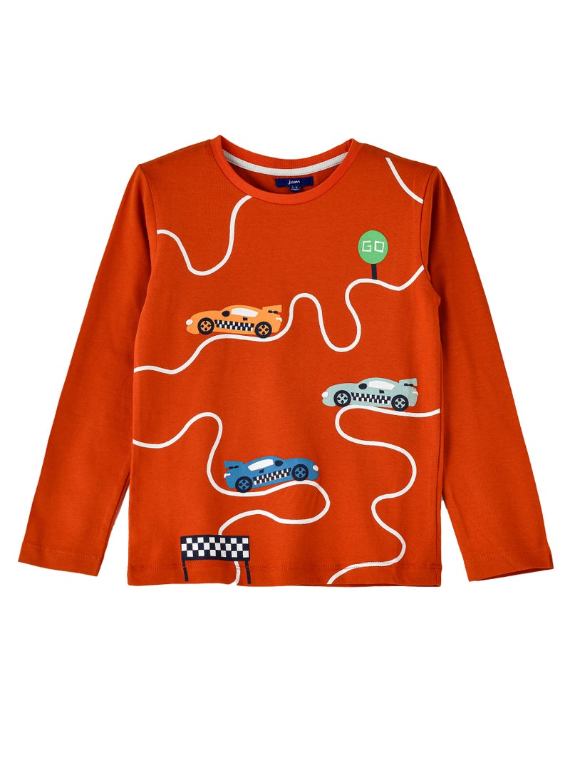 Boys Orange Race Car Long Sleeve T-Shirt