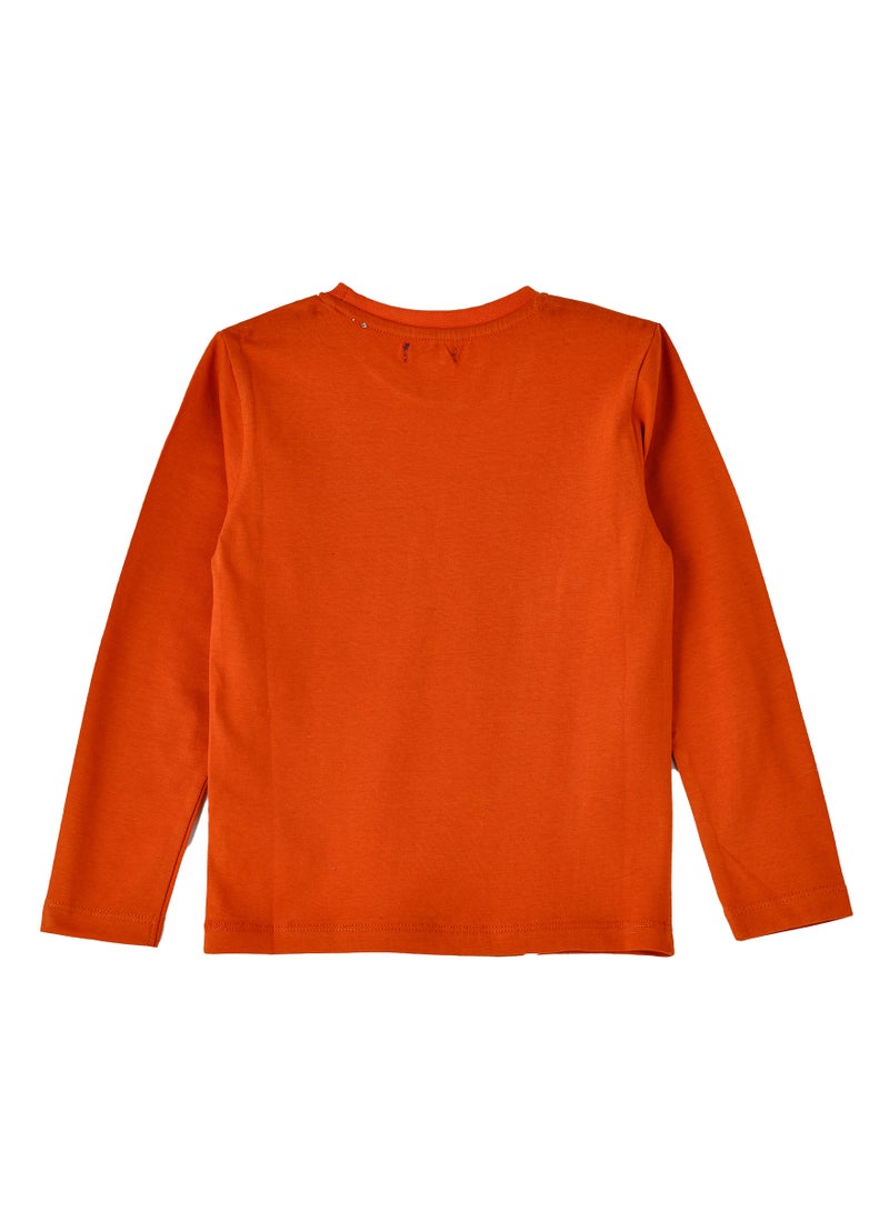 Boys Orange Race Car Long Sleeve T-Shirt