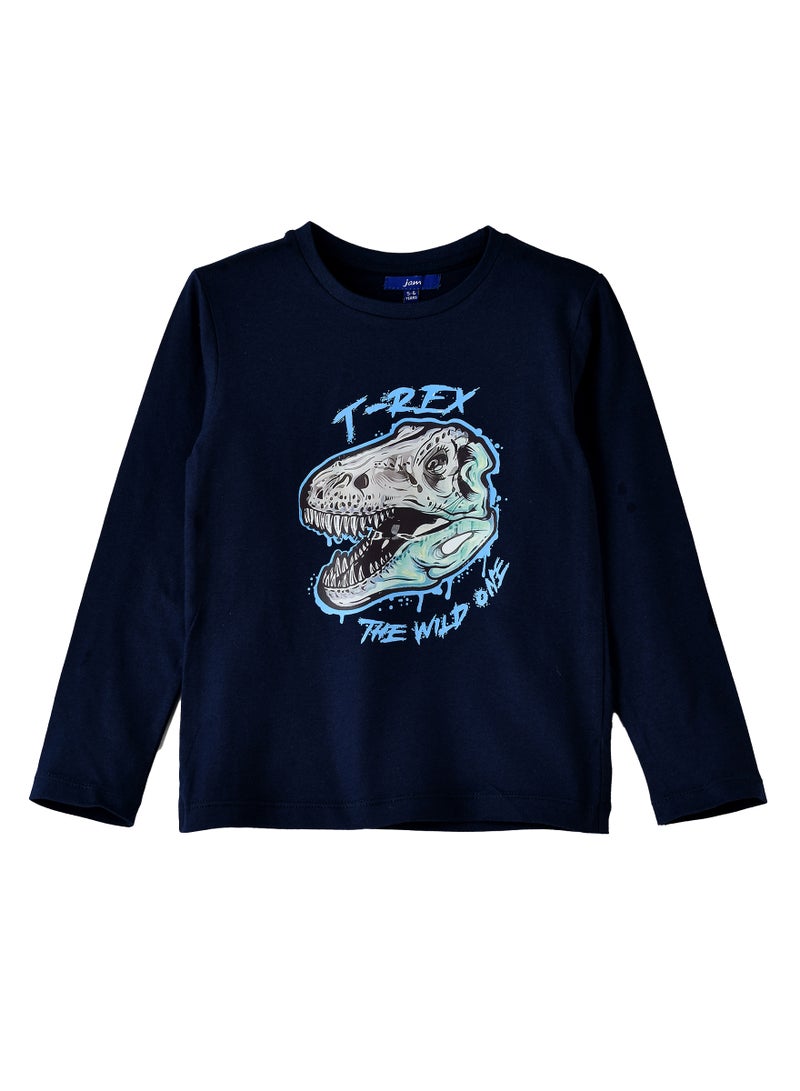 Boys Navy T-Rex Long Sleeve T-Shirt