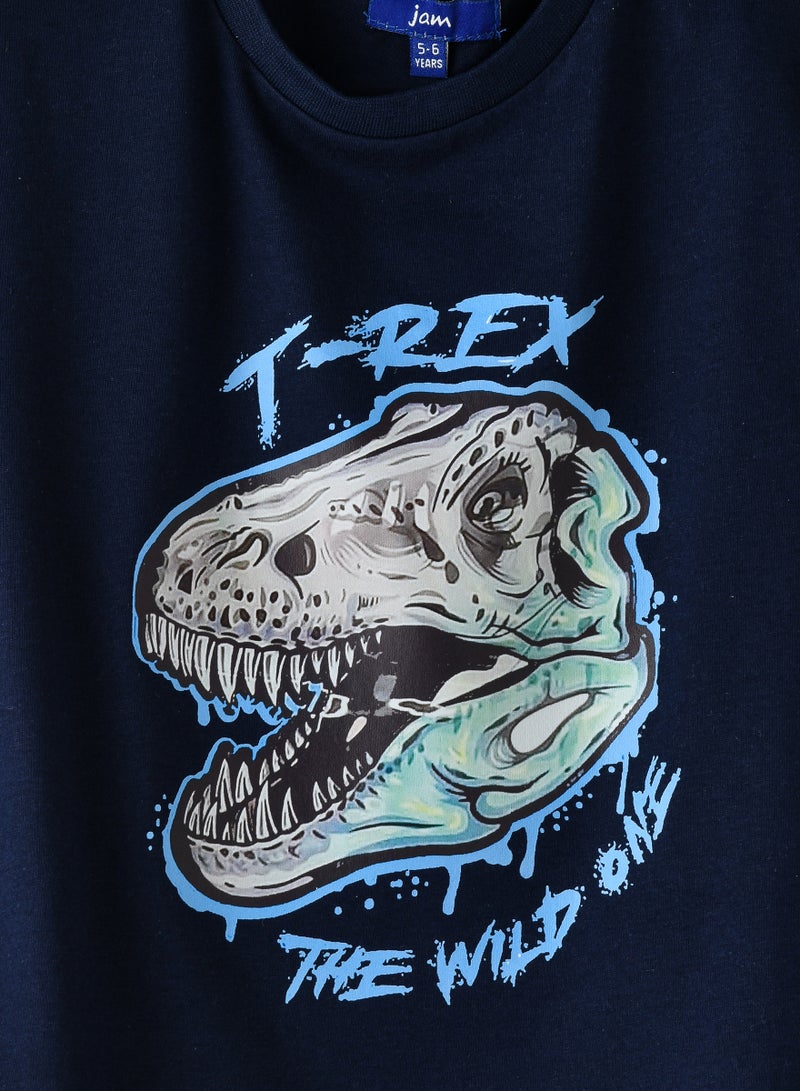 Boys Navy T-Rex Long Sleeve T-Shirt