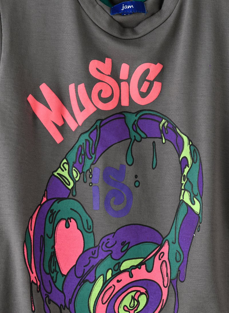 Boys Grey Music Graphic T-Shirt