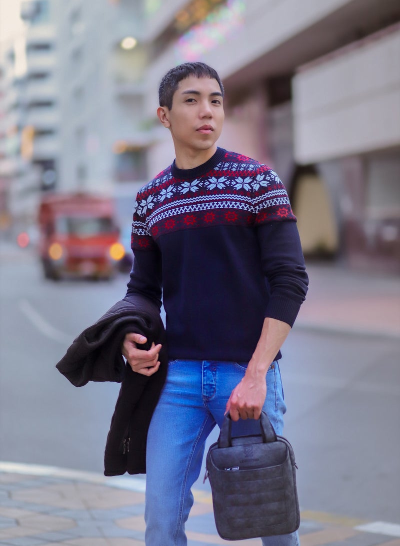 square pattern-Round neck sweater