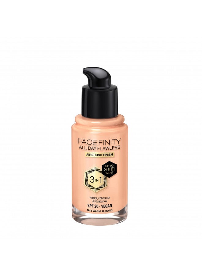 Max Factor Facefinity All Day Flawless 3 In 1 Foundation SPF 20, No. 45 Warm Almond