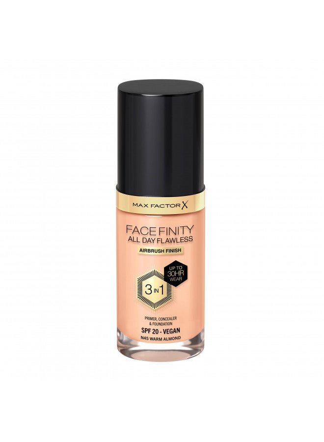 Max Factor Facefinity All Day Flawless 3 In 1 Foundation SPF 20, No. 45 Warm Almond