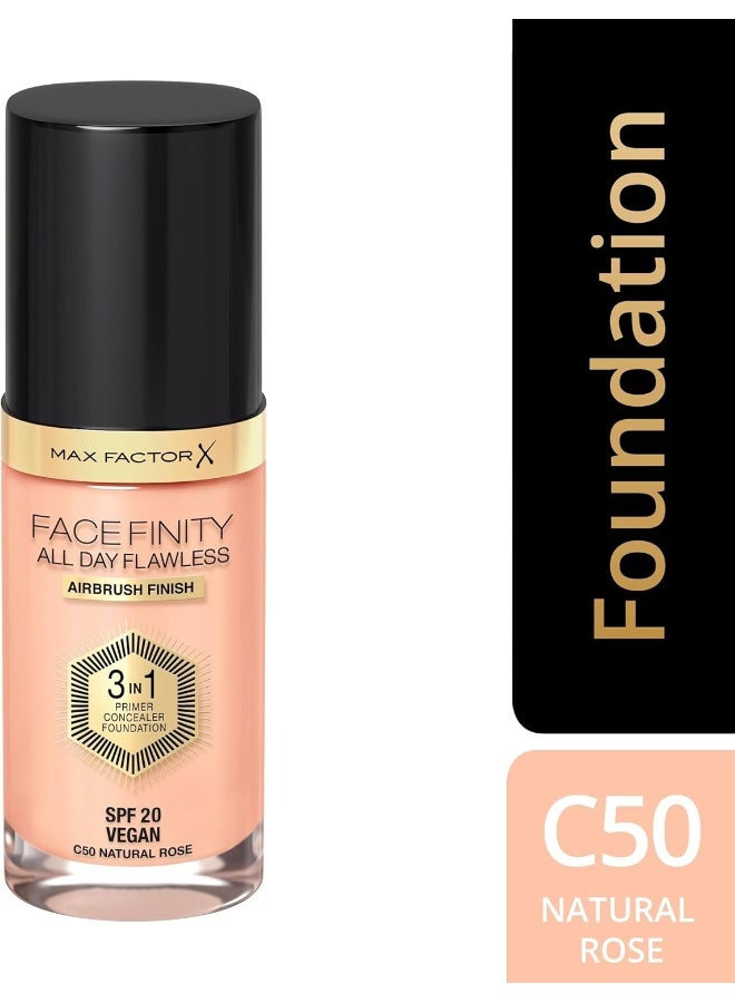 Facefinity All Day Flawless, Liquid Foundation, 3In1, 050 Natural, 30 Ml