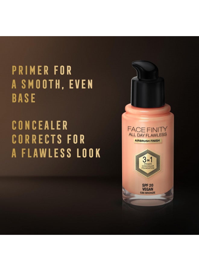 Max Factor Facefinity 3-in-1 All Day Flawless Liquid Foundation, SPF 20-32 Light Beige, 30 ml