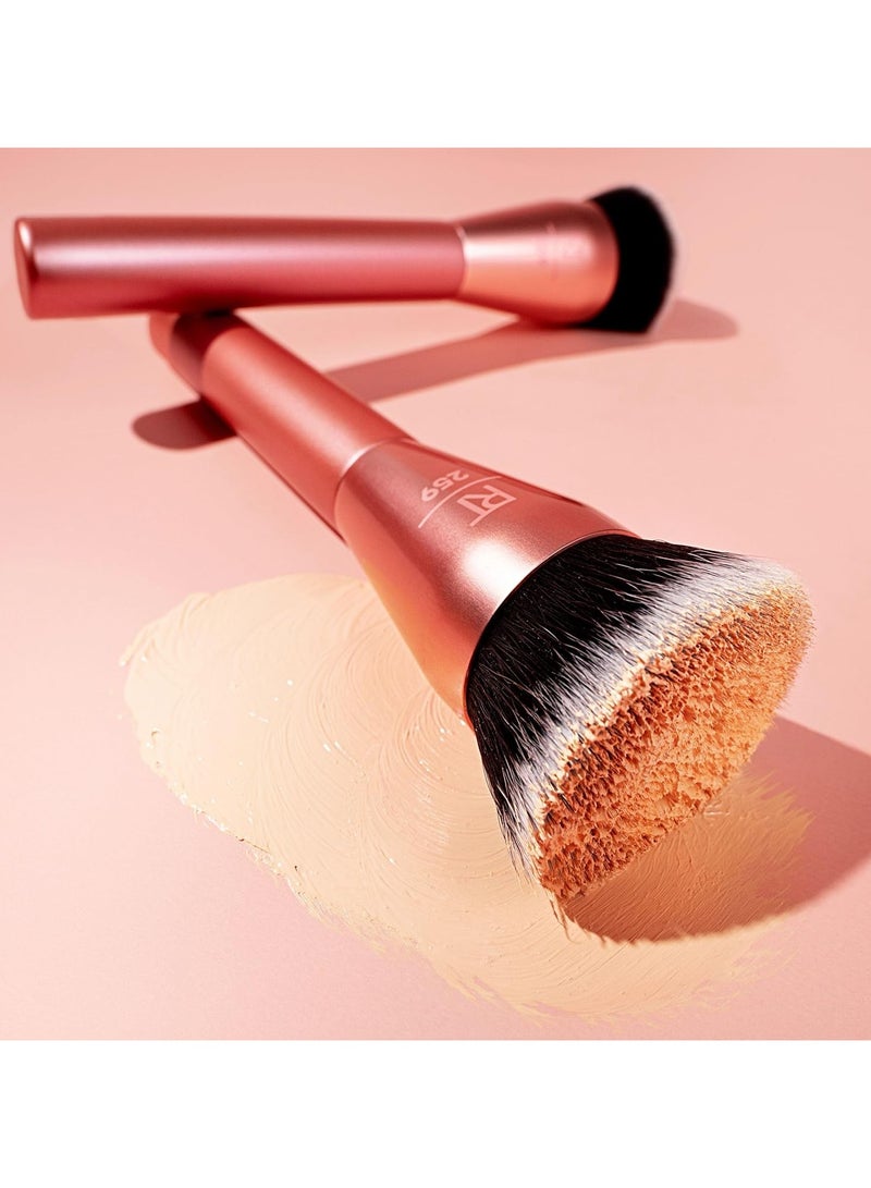 Glow Round Base Makeup Brush, For Liquid & Cream Makeup, Flat Top Foundation Brush For Buffing & Blending Up Coverage, Dense Synthetic Bristles, Vegan & Cruelty Free Orange