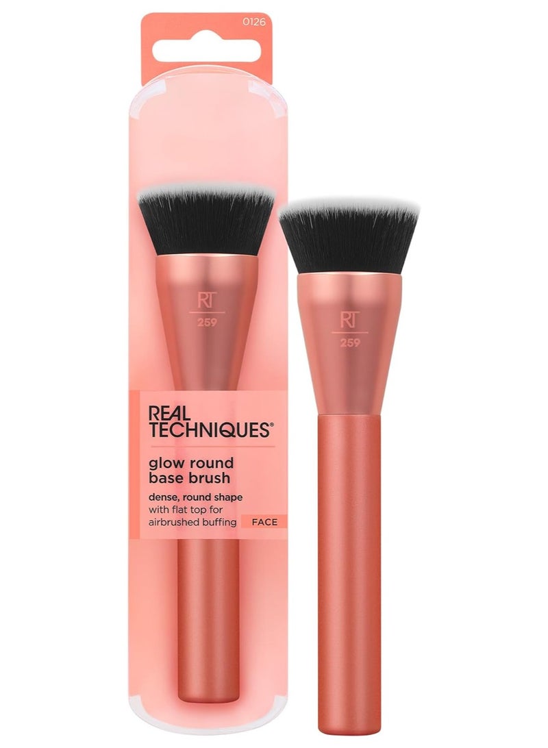 Glow Round Base Makeup Brush, For Liquid & Cream Makeup, Flat Top Foundation Brush For Buffing & Blending Up Coverage, Dense Synthetic Bristles, Vegan & Cruelty Free Orange