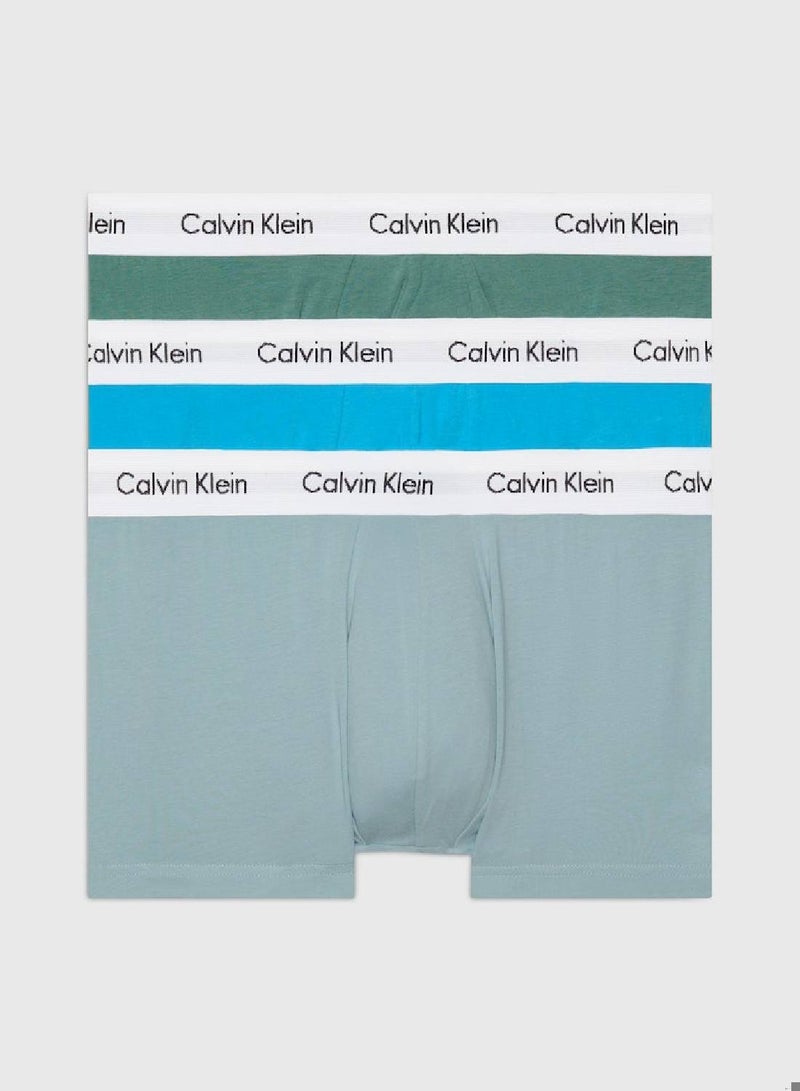 Men's 3 Pack Low Rise Trunks - Cotton Stretch - Cotton, Blue