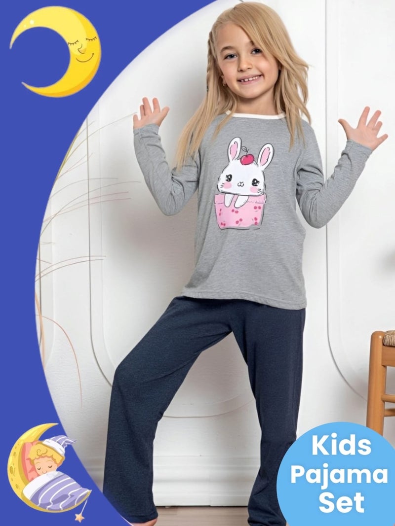 Girl's Cotton Long Sleeve Patterned Pajama Set