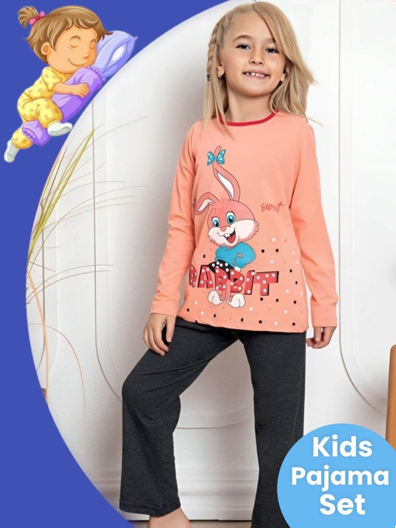 Girl's Cotton Long Sleeve Patterned Pajama Set