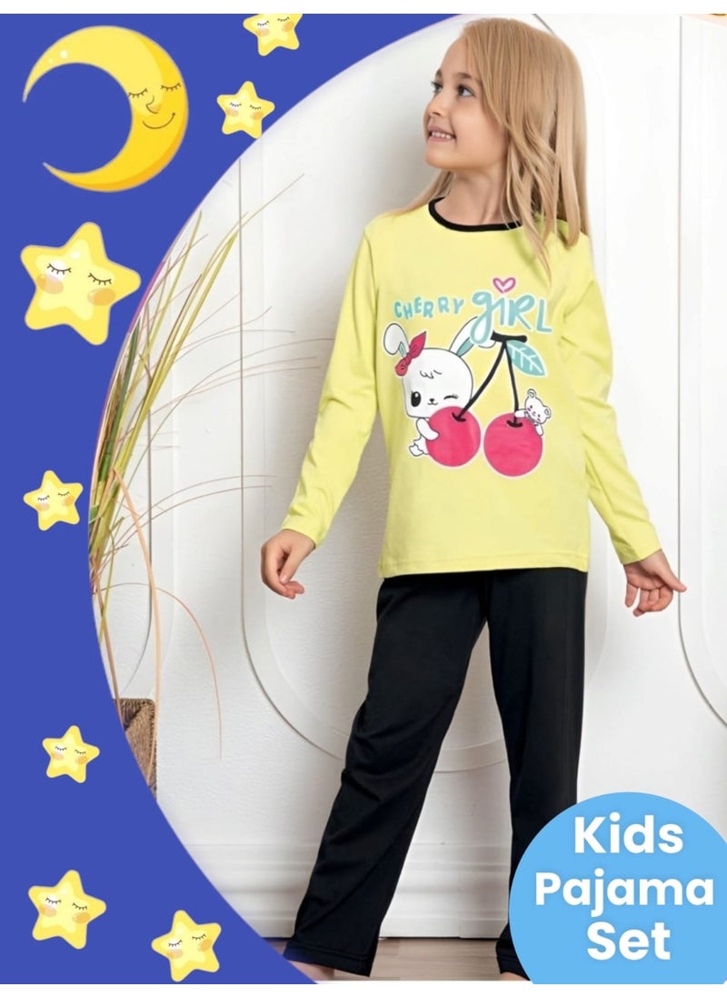 Girl's Cotton Long Sleeve Patterned Pajama Set