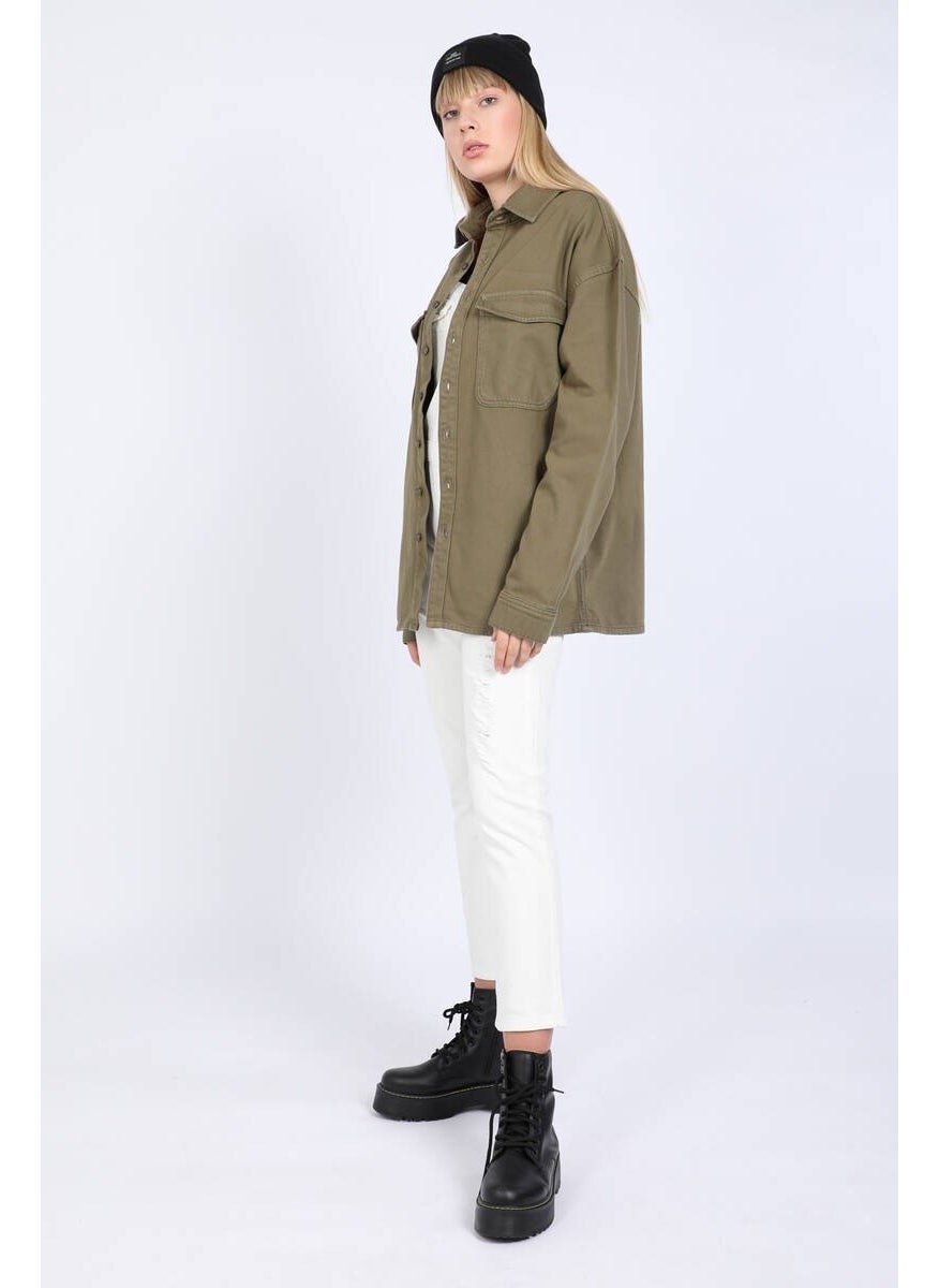 Women's Oversize Jean Shirt Khaki