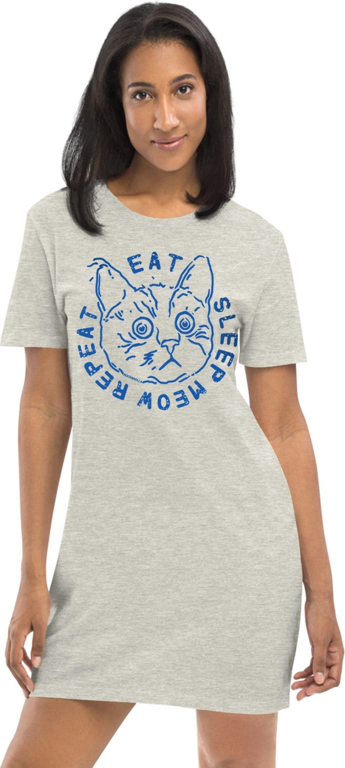 Confused Cat Light Gray Short Sleeve Women's T-Shirt Dress