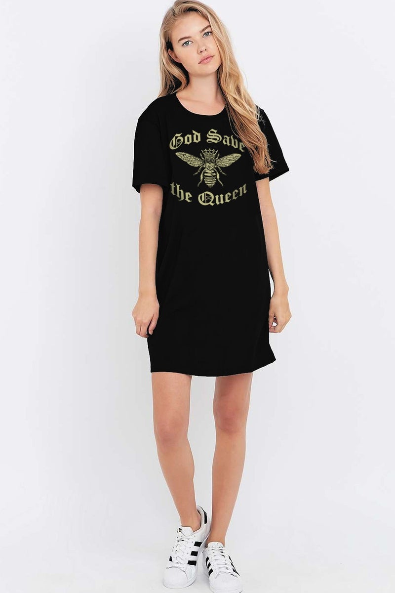 Queen Bee Black Short Sleeve Women's T-Shirt Dress