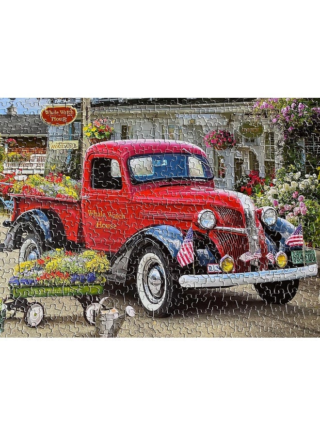 Springbok - Whale Watch Inn - 1000 Piece Jigsaw Puzzle Illustration of Nostalgic red Truck, Colorful Seaside Setting