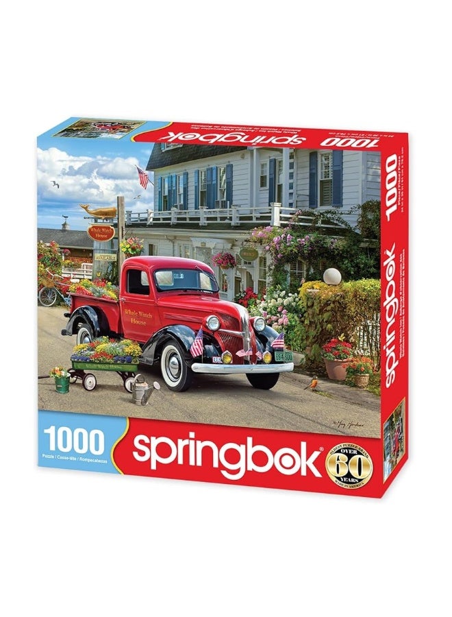 Springbok - Whale Watch Inn - 1000 Piece Jigsaw Puzzle Illustration of Nostalgic red Truck, Colorful Seaside Setting