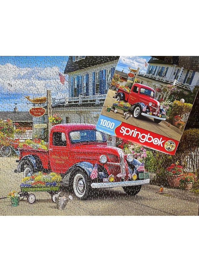 Springbok - Whale Watch Inn - 1000 Piece Jigsaw Puzzle Illustration of Nostalgic red Truck, Colorful Seaside Setting