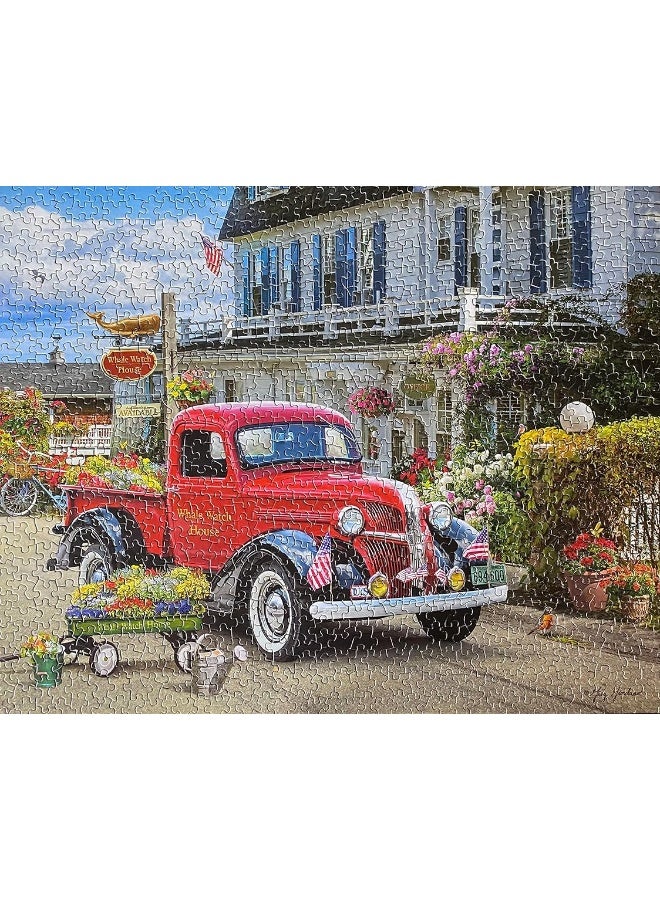 Springbok - Whale Watch Inn - 1000 Piece Jigsaw Puzzle Illustration of Nostalgic red Truck, Colorful Seaside Setting