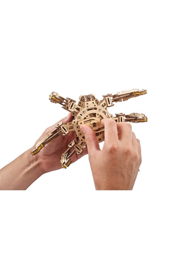 UGEARS Hexapod Explorer 3D Puzzle - Mechanical Spider Robot with Powerful Spring Motor - 3D Wooden Puzzles for Adults and Kids 3D Puzzles Wooden Robot Kit (Runs up to 10 feet)